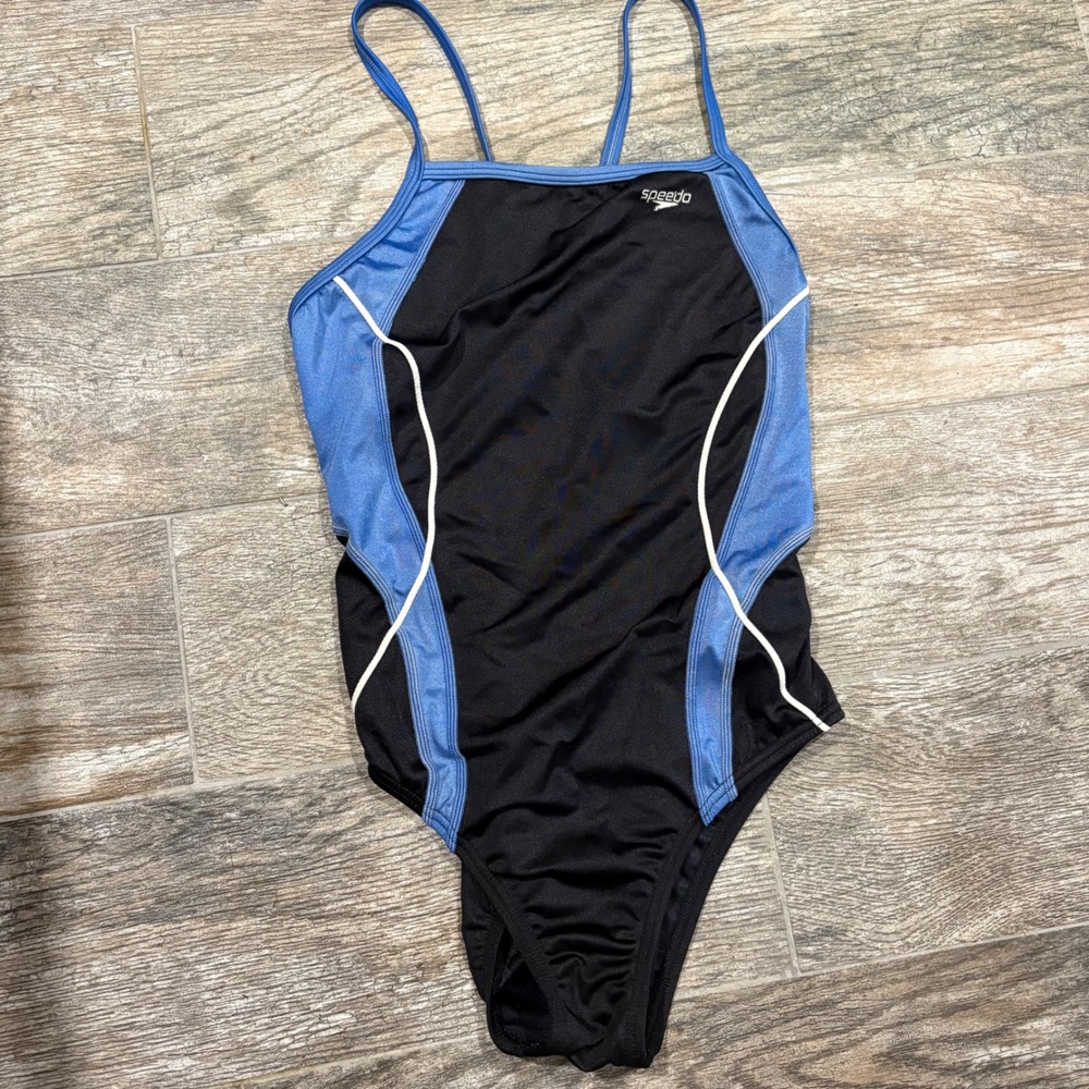 Speedo Womens One Piece‎ Swimsuit Size 34 Black Blue Flyback Training